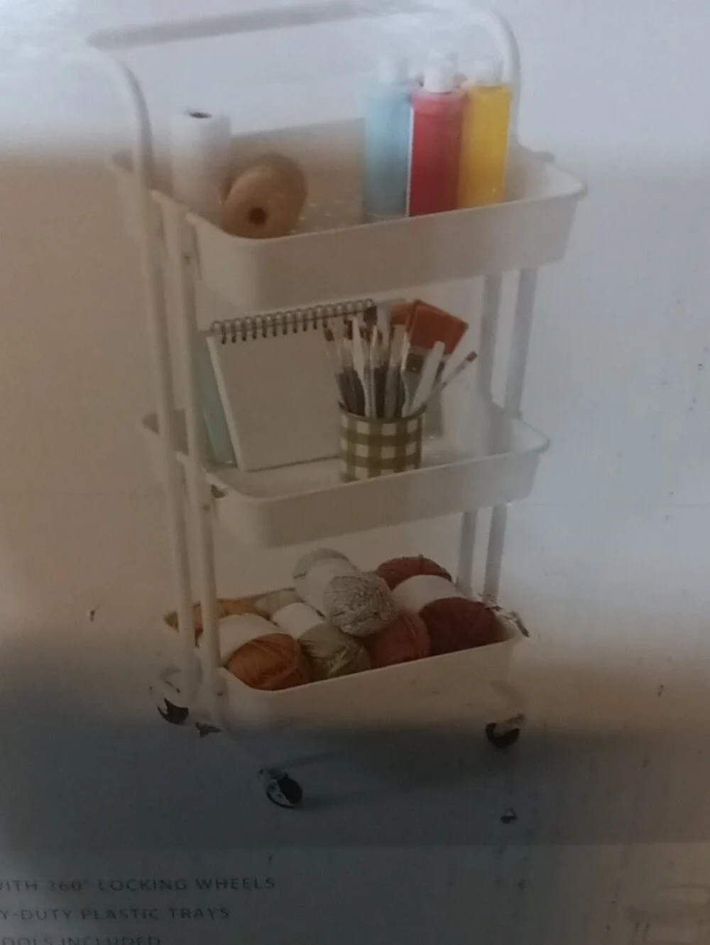 3-Tier White Craft Cart - Mobile Storage for Home Office & Arts & Crafts